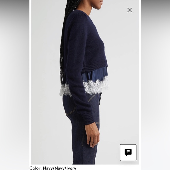 NWOT Cinq a Sept NAVY ZYLA MIXED MEDIA PO SWEATER Size S - Picture 4 of 12